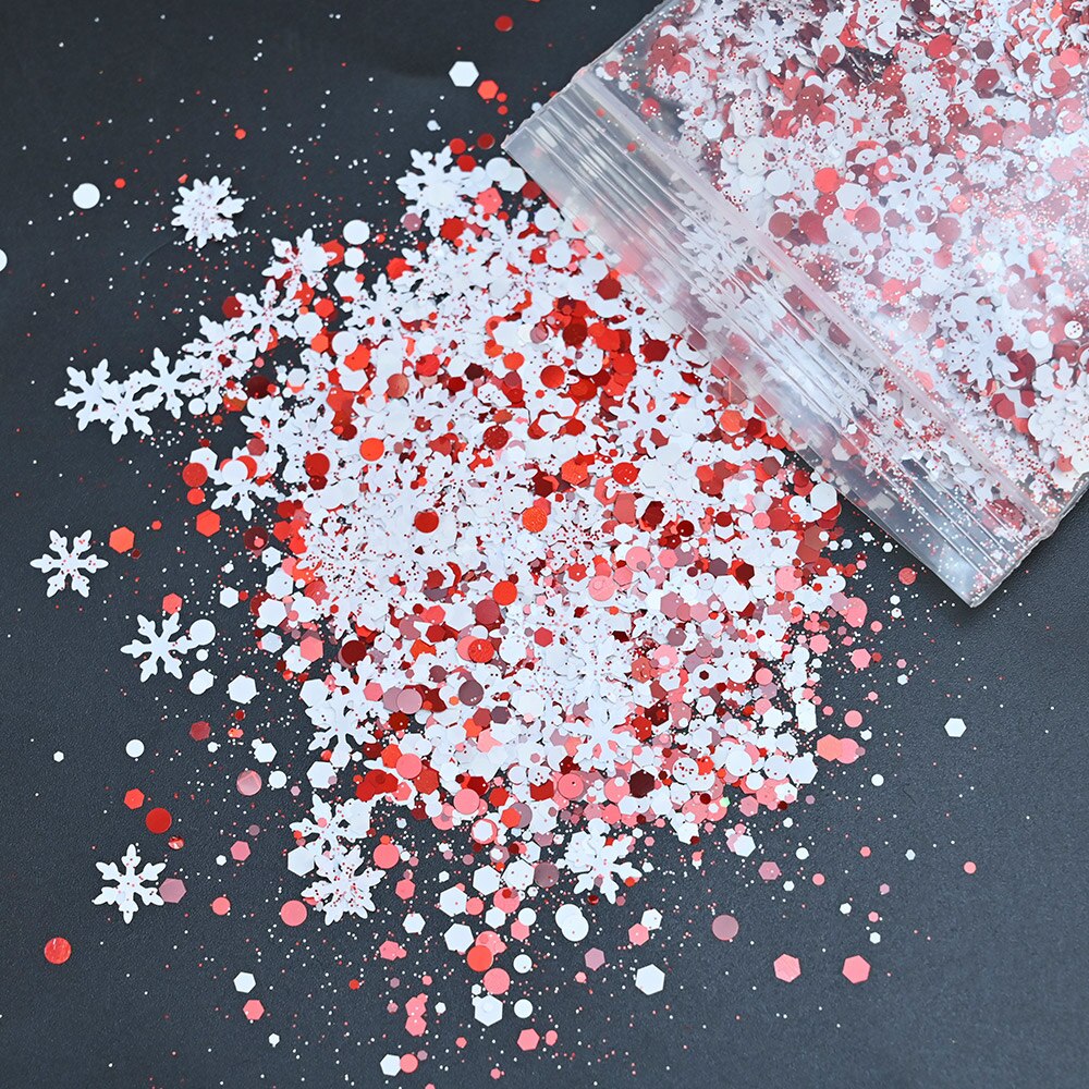 50g/ poser mix-jule negle sneklædte skov pailletter pebermynte snefnug farvet glas julemorgen flager negle pailletter: Jul -3