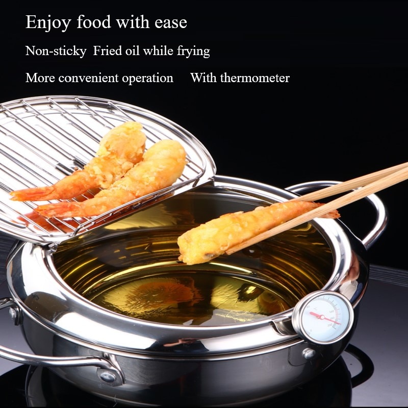 Japanse Stijl Frituren Pot Thermometer Tempura Friteuse Pan Temperatuurregeling Gebakken Kip Pot Koken Gereedschap Keukengereedschap