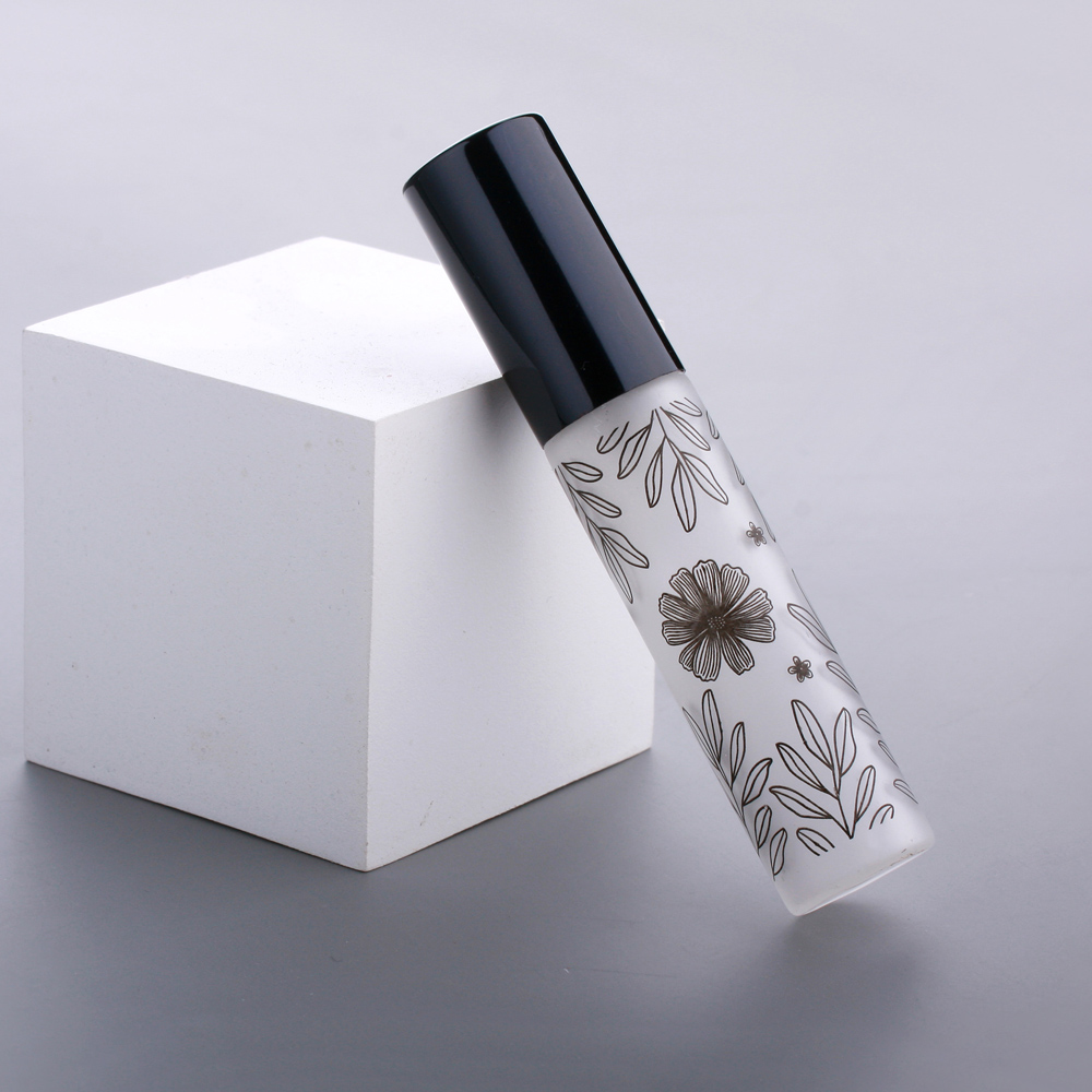 100 Stks/partij 10Ml Blad Patroon Frosted Parfum Fles Glas Verstuiver Aluminium Cap Spray Reizen Flessen: Black