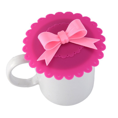 Fashionable Cup Lids Food-grade Silicone Cup Cover Heat-resistant Safe Healthy Silicone Lid with Bowknot 8 Colors: Hotpink