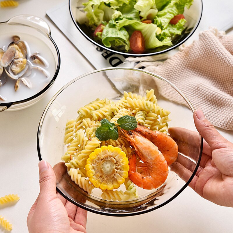 European Glass Pot With Lid Heat-Resistant Microwave Household Glass Bowl Instant Noodle Bowl Salad Noodle Bowl Soup Bowl