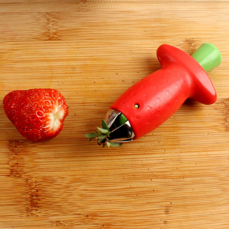 1 stk jordbærhuller frugtbladfjerner køkken og gadgets tilbehør metalstilke plaststængerfjerner køkkenredskaber
