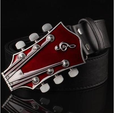 Men belt metal buckle belts Retro guitar Street Dance accessories Performance apparel hip hop waistband novel belt: B