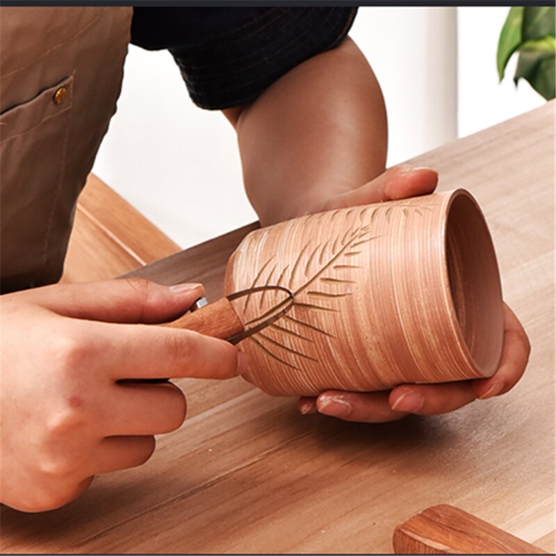 Clay Scraper Carving Tool Pottery Ceramics DIY Wooden Handle Ring Scraping Trimming Knife Polymer Clay Sculpture Modeling Tool