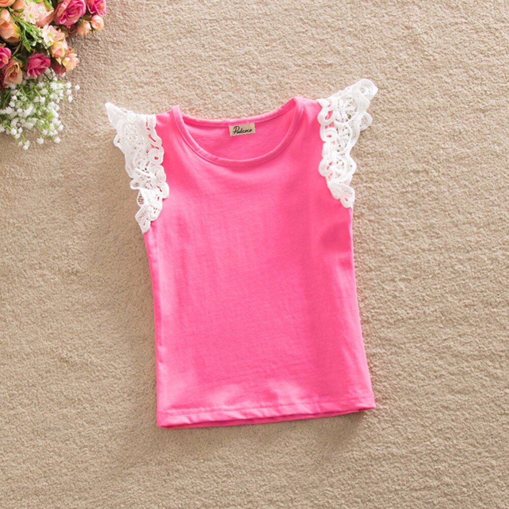 verano infantil niños algodón camiseta bebé niñas princesa sin mangas sólido cuello redondo encaje manga Tops