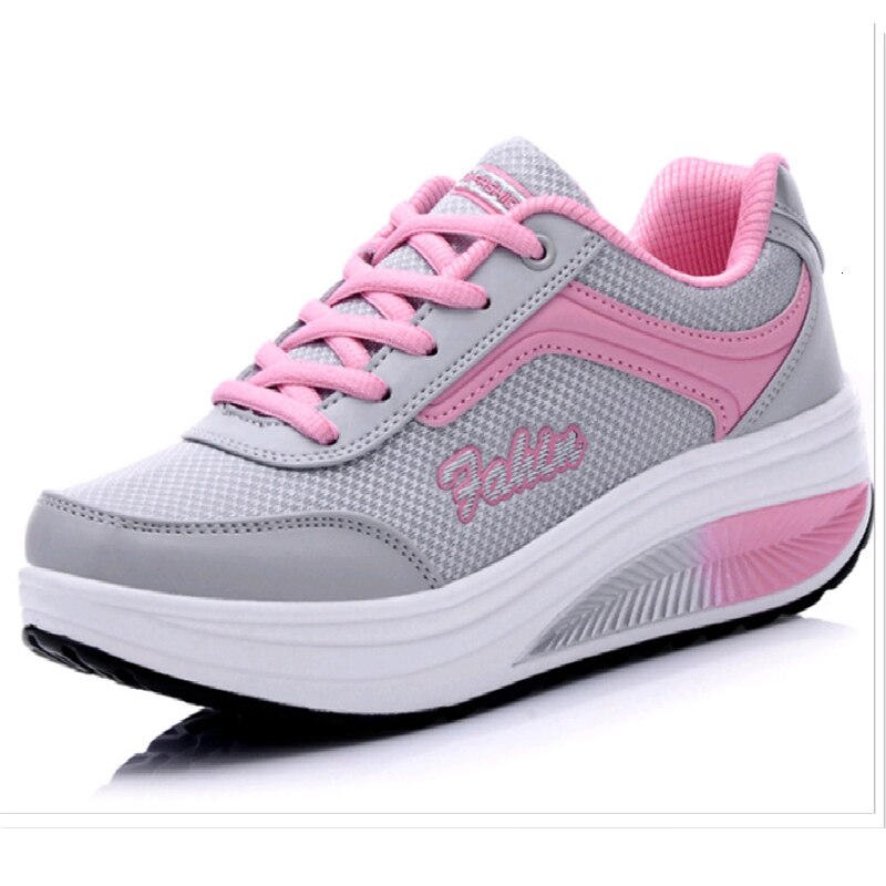 Platform Sneakers Women Shoes Breathable Lace-up Thick Bottom Increase Rocking Shoes Mom Dance Shoes Ladies Fitness Shoes Spring: pink women shoes / 8.5