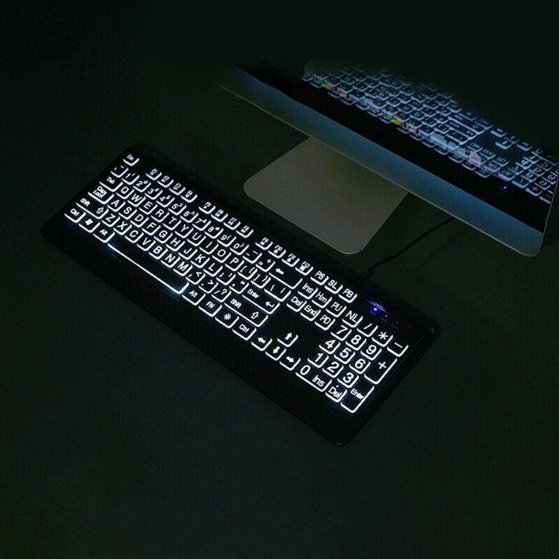 Grote Lettertype Print Usb Led Backlit Toetsenbord 104 Toetsen Full Size Computer Toetsenbord Voor Senioren En Low Vision Individuen