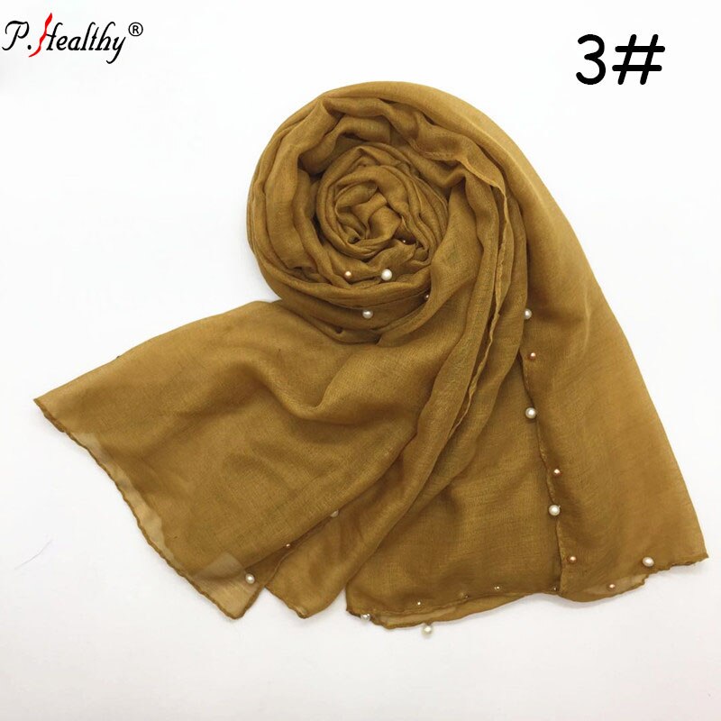 Chiffon falten schal perle kanten schal schlicht max welligkeit hijab lange pashmina schalldämpfer moslemischer schal schals 18 farben