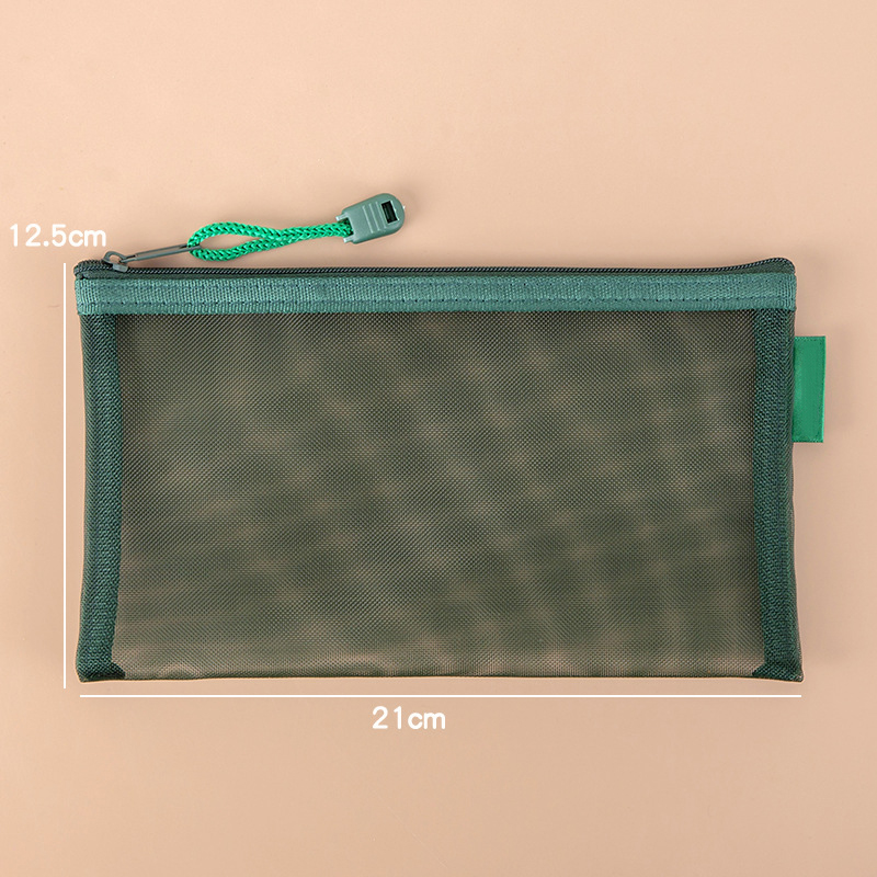 Estuche para lápices con cremallera Simple, bolsa de almacenamiento de cosméticos de malla, bolsa de papelería transparente, bolsa de maquillaje, bolsas de almacenamiento portátiles: Azul