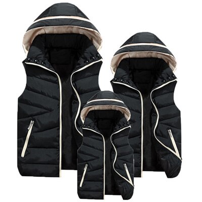 PEVSN Herren Jacke Ärmellose Weste Winter Männlichen Baumwolle Gefütterte Kapuze Weste Mäntel Männer Dicke Warme Windjacke Westen Kleidung: Black / S