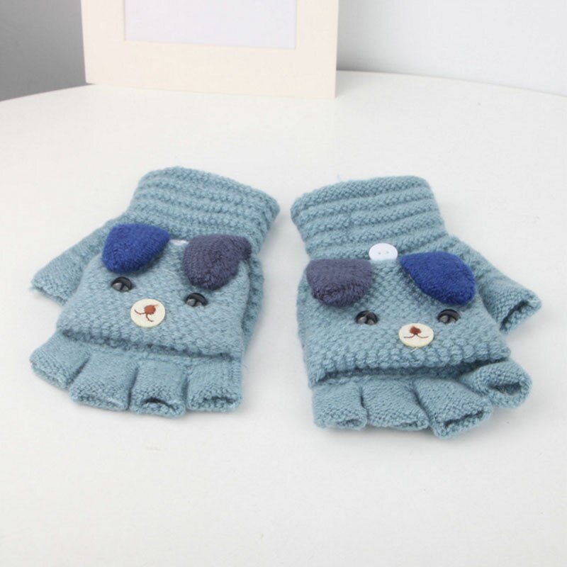 Guantes de punto para niño y niña de 3 a 12 años, manoplas cálidas de medio dedo para invierno, ST6: 5