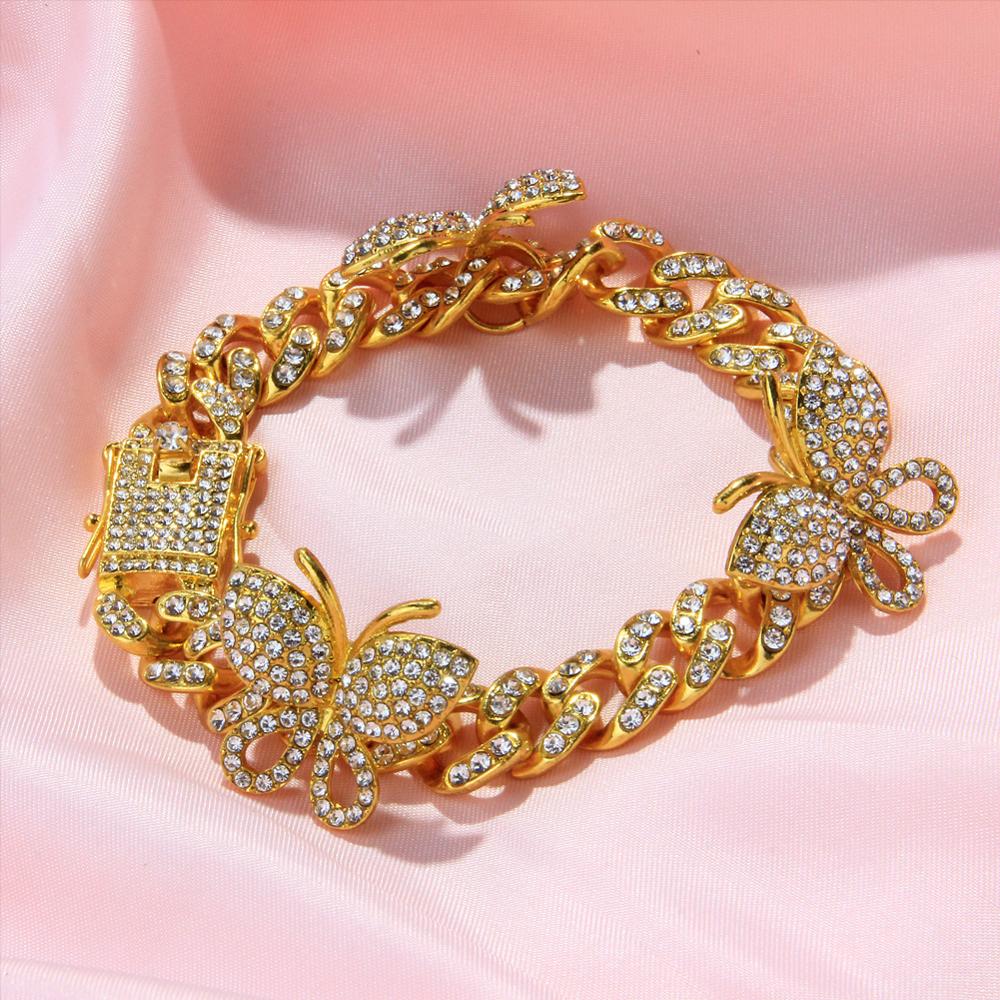 3 kolory nowy 2020 mrożony na zewnątrz motyl obrączki dla kobiet 10mm bling bransoletka na kostkę kubańnarty połączyć obrączka na nóżkę ptaka Hiphop biżuteria 9 cal