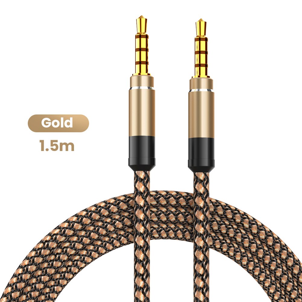 Robotsky 1.5M Jack 3.5Mm Audio Kabel Nylon Vlecht 3.5Mm Auto Aux Kabel Hoofdtelefoon Extension Code Voor Telefoon MP3 Auto Headset Speaker: Gold