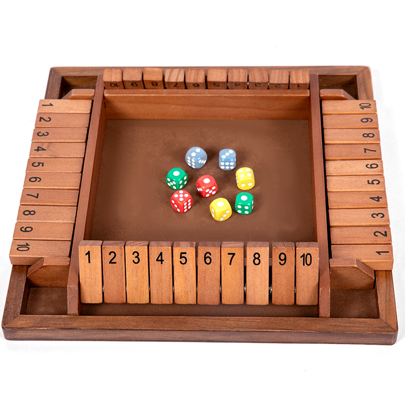 Shut The Box Craps Brettspiel mit Holzklappen für 4 Spieler, Pub-Bar-Partyzubehör, Familienunterhaltung für Kinder und Erwachsene: dunkles Khaki