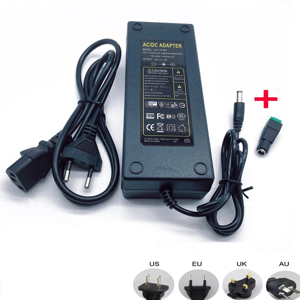 12v 10a 10 amp 120w dc eu / us uk au strømforsyning adapter transformer led strip lys