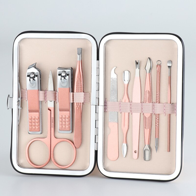 Cortauñas para manicura , tijeras de Juego de Cuidado de Uñas, pinzas, cuchara para orejas, Kit de belleza para uñas artísticas, 7/10/15/18 Uds.: 10 pcs-gold
