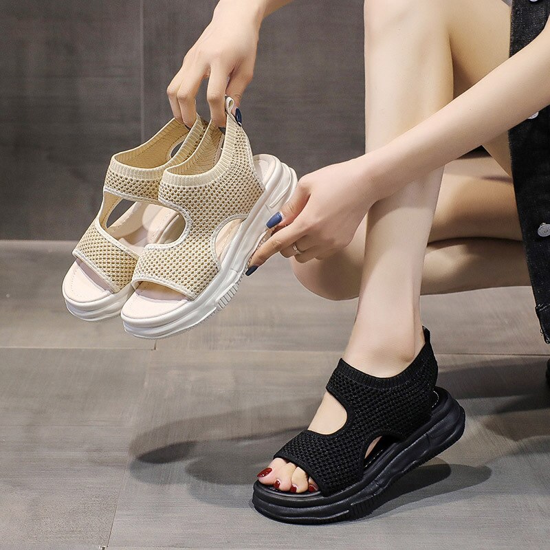 #39 sandalen mit dicker sohle für damen, sommerschuhe für #39 , atmungsaktive, gewebte schuhe für studentinnen, strandschuhe für #39 , plateauschuhe für damen