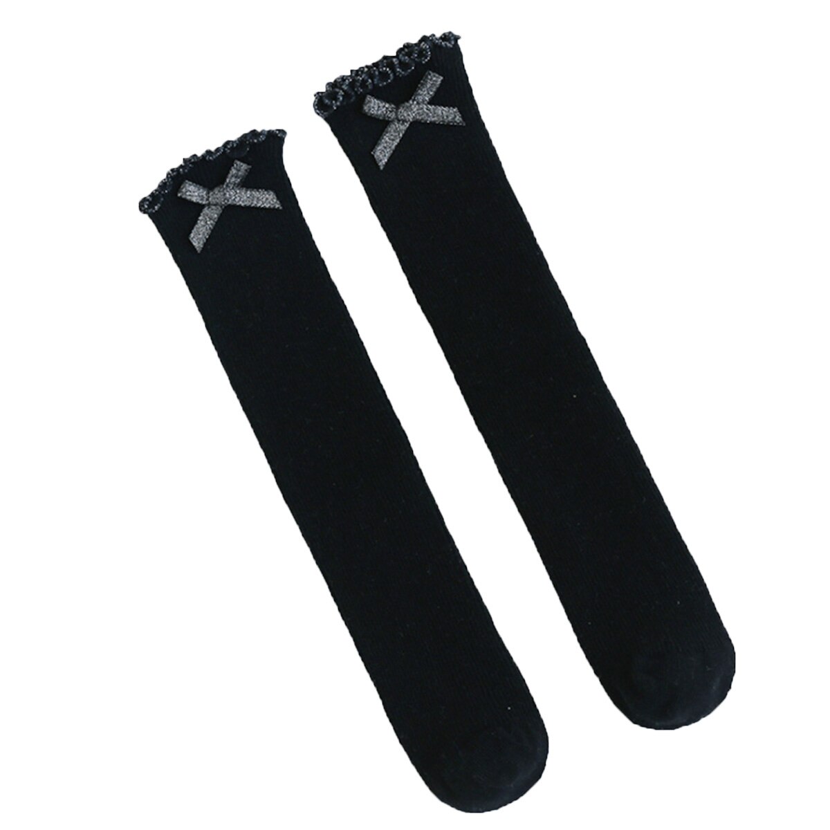 Maluch dziewczynek pończochy piękne wzburzyć plisowany dzianiny bawełniane ciepłe antypoślizgowe skarpety robić kolan na sukienka na co dzień: czarny