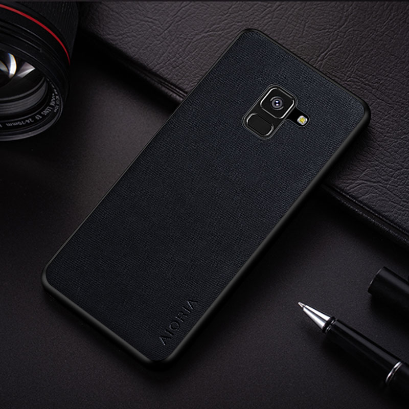 Hülle für samsung Galaxis  a8 a8 Plus, schlicht, stoßfest, leicht, einfarbig, textil-leder-bezug: A8 Plus 2018 (a730) / Schwarz