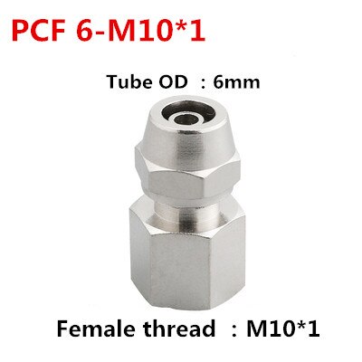 1PCS Internal Thread Straight Through Copper Material Pneumatic Screw PCF Quick Connectors Fitting Gas Hose One Touch Push Into: 6-M10x1