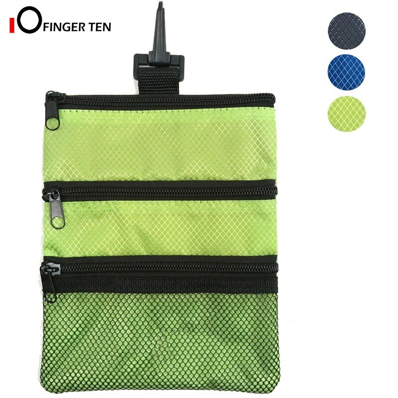 Upgrade Multi Pocket Golf Tee Pouch with Zipper and Clip Hook to Bags Durable Nylon Valuables Holder for Men Women: Green
