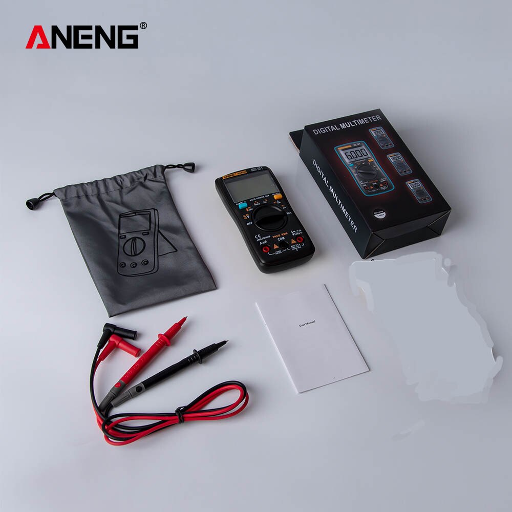 ANENG AN8008 Digital Multimeter 9999 counts True-RMS Square Wave Backlight AC DC Voltage Ammeter Current Ohm Auto/Manual: Black