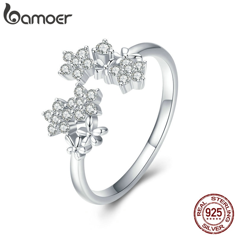 BAMOER Brillant Authentique 925 Sterling Argent Marguerite Clair CZ Doigt Réglable Anneaux pour les Femmes De Fiançailles Bijoux BSR021