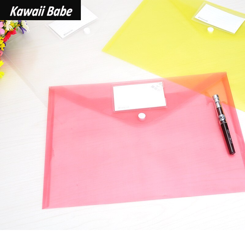 File Folder Desk Organizer 12pcs Color Transparent Plastic Closure Documents Bag A4 File Cover Business School Filing Products