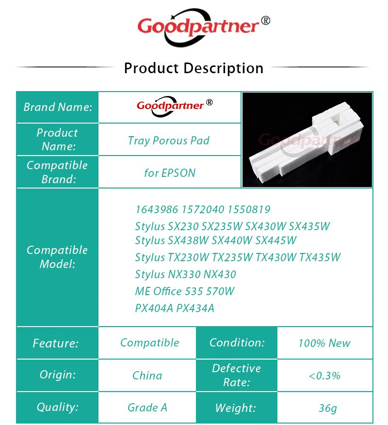 1X Sponge Waste Ink TRAY POROUS PAD for Epson ET2500 ET2550 L355 L210 TX235W TX430W SX230 SX235W SX430W SX435W SX440W SX445W