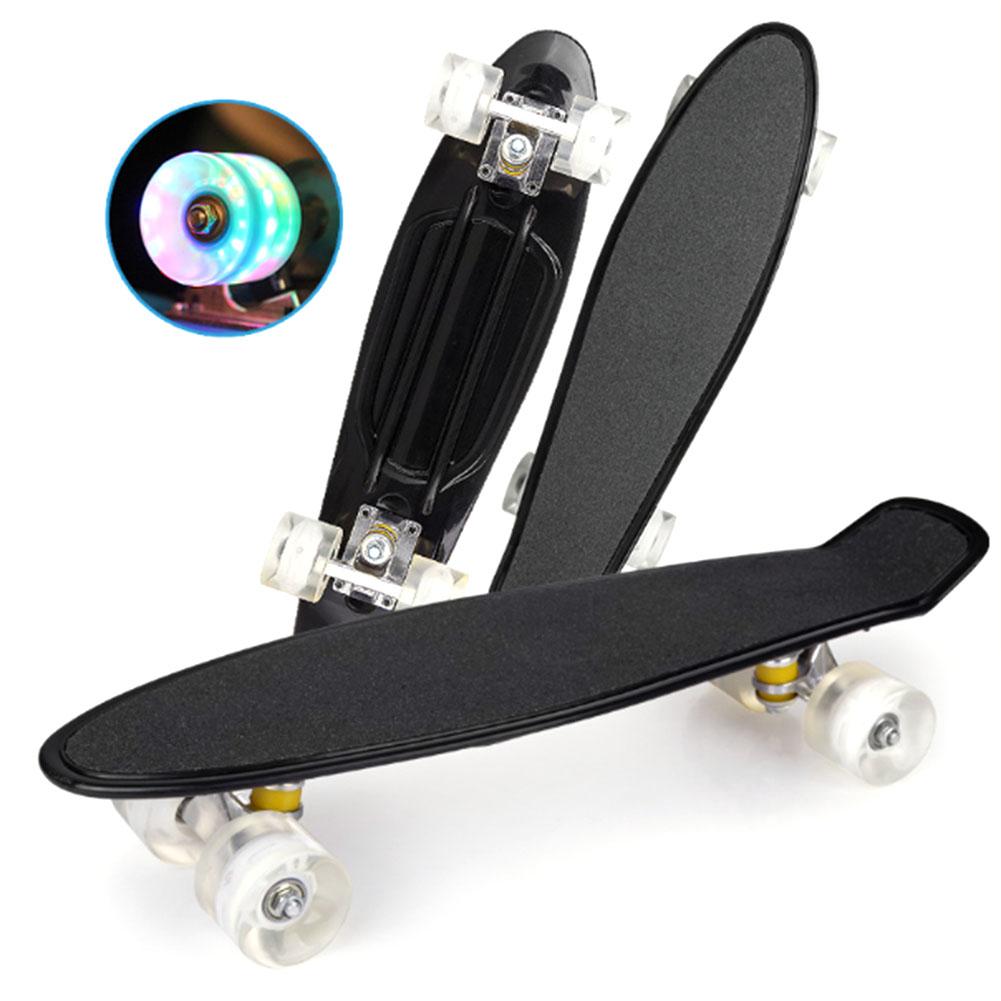 Mini Cruiser 22 Inch Frosted Skateboard Voor Jongens Meisjes Kids Kinderen Retro Longboard Led Licht Knipperende Wielen Lange Skateboard: Black