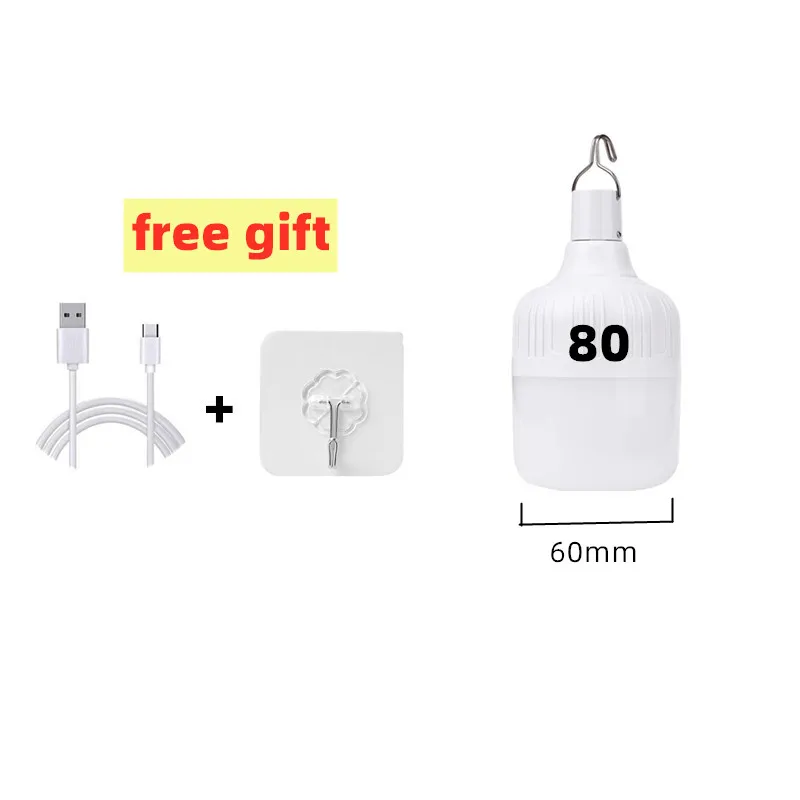 USB wiederaufladbare LED Notbeleuchtung Haus draussen tragbare Laternen Notfalllampe Glühbirne Batterie Laterne BBQ Camping Licht: Weiß / 2.5W