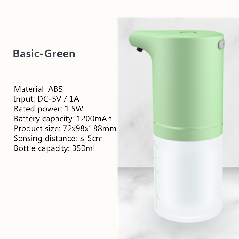 Auto Liquid Soap Foam Dispenser Rechargeable With Temperature Display Touchless Sensor Smart Hand Sanitizer Machine for Bathroom: Basic-green
