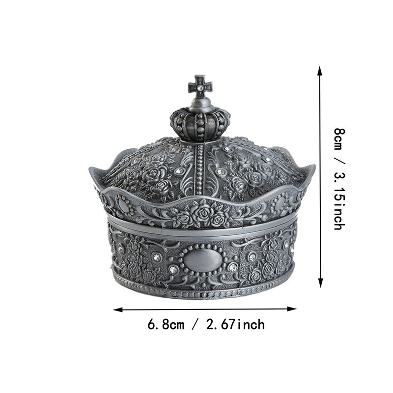 Caja de joyería de Metal con forma de corona, arte de decoración Vintage para el hogar, flor Rosa tallada, organizador de cuentas, almacenamiento de , 4 tamaños: Negro
