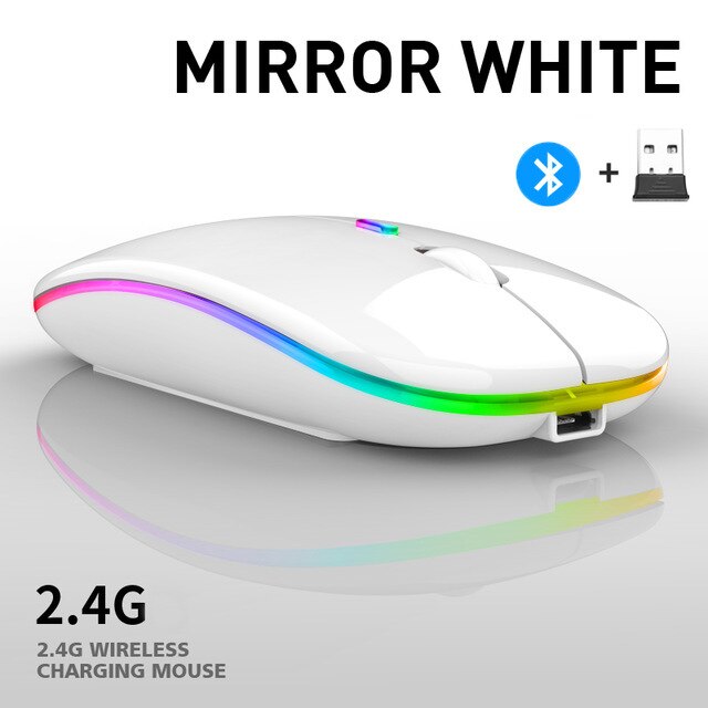 Mouse sem fio recarregável rgb bluetooth mouse para computador portátil sem fio mause silencioso led ergonômico pc macbook gaming mouse: WHITE