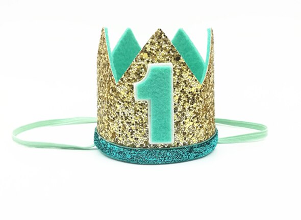 Gutter første bursdag sølv blå krone barn gylden blå 1st bursdag gutt antrekk til kake smash sparkle kongelig bursdagsfest hatt: Gyllen mintgrønn 1