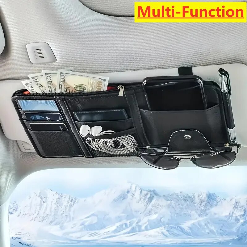 Organizador de viseira de sol para carro, suporte para celular, acessórios interiores de carro, bolso, armazenamento de cartão, suporte de montagem