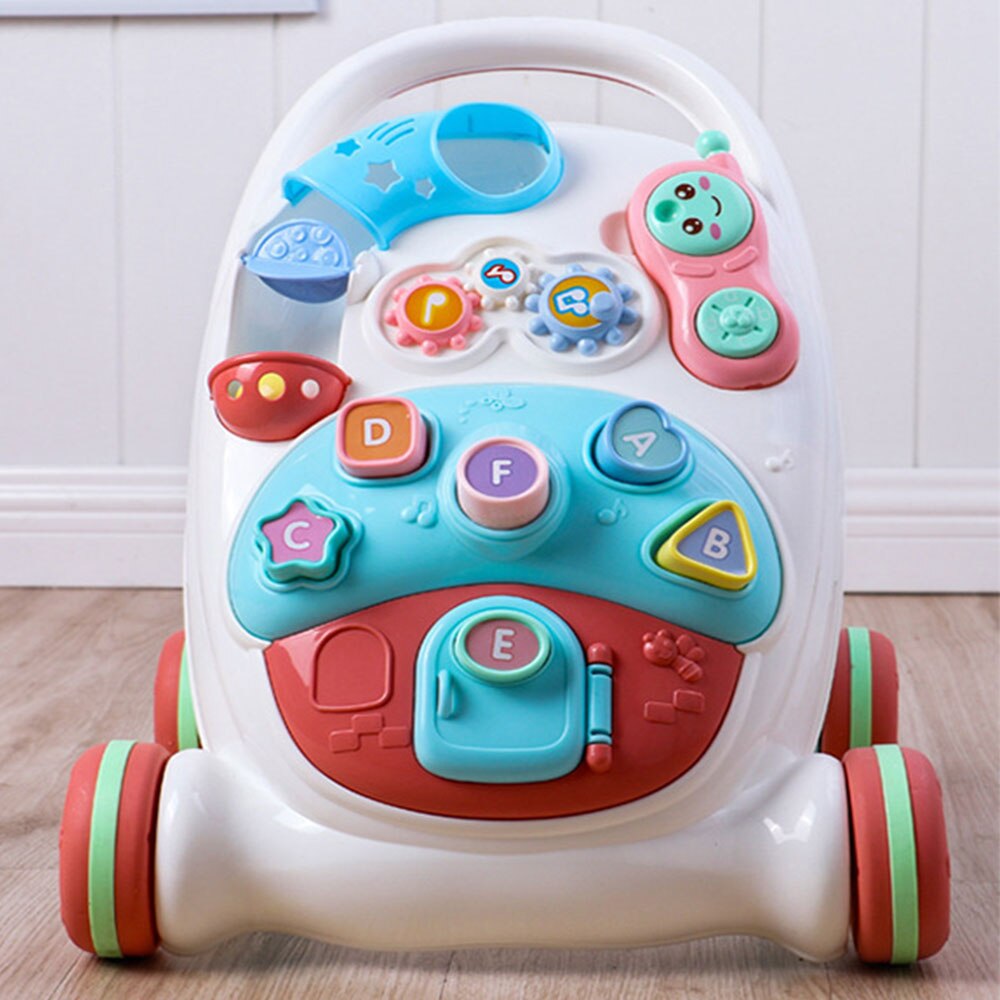 Baby rollator legetøj første trin bil multifunktionel toddler vogn sidde-til-stå abs musikalsk rollator med justerbar skrue til lille barn