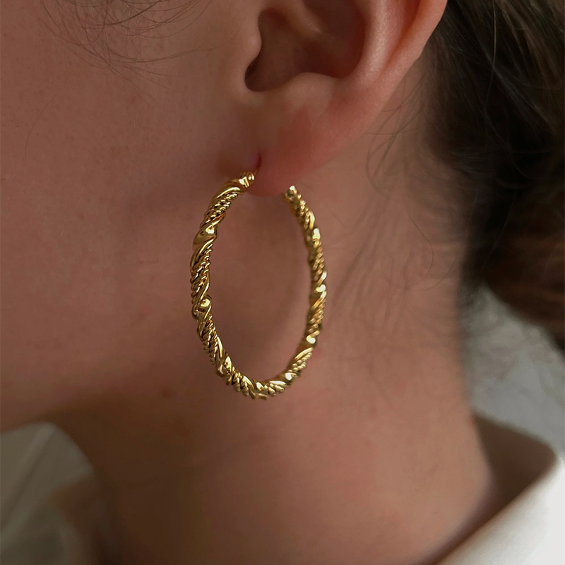 Dobbeltfarvede øreringe i rustfrit stål til kvinder, vævet twist, titanium stål hoop øreringe, overdrive, trendy smykker, tilbehør