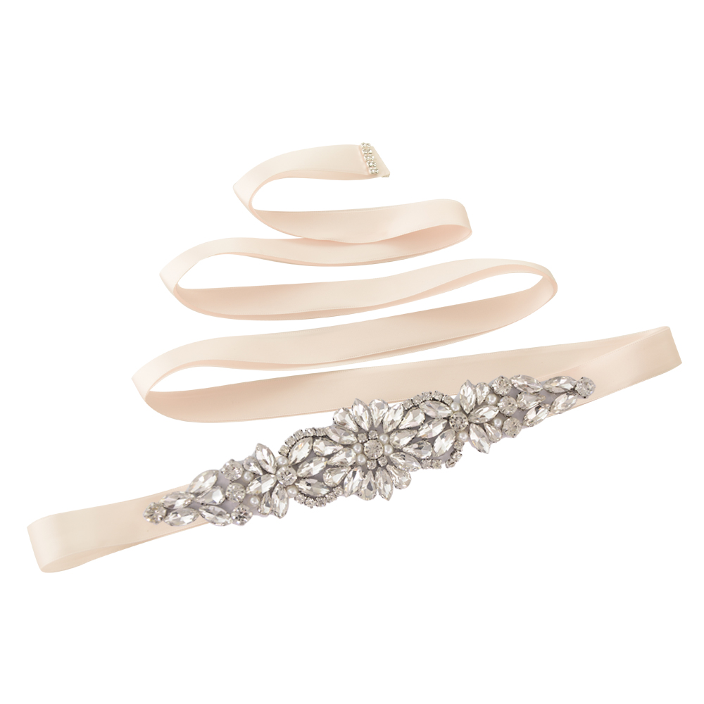TRiXY S407 Rhinestones Belt Wedding Belt Silver Diamond Belt Crystal Bridal Belt Sash for Wedding Gown Shiny Wedding Accessories: baby pink