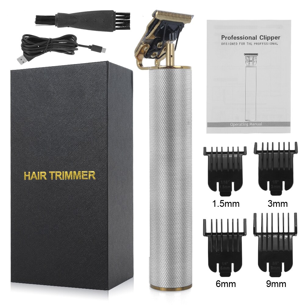 T9 Electric Clipper Trimmer T-Outliner Barber Shaving Machine Beard Trimmers Shaver Cordless Haircut Men Razor: Silver with gift box