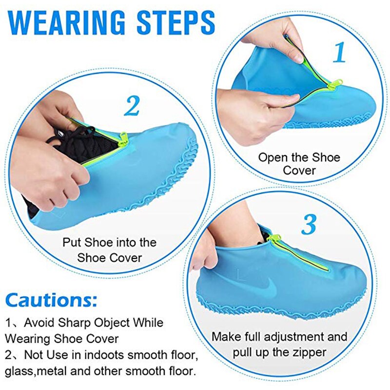 Portable Waterproof Shoe Covers Silicone Reusable Shoe Cover Non-slip Durable Zipper Elastic Rain Cover Protection for Men Women