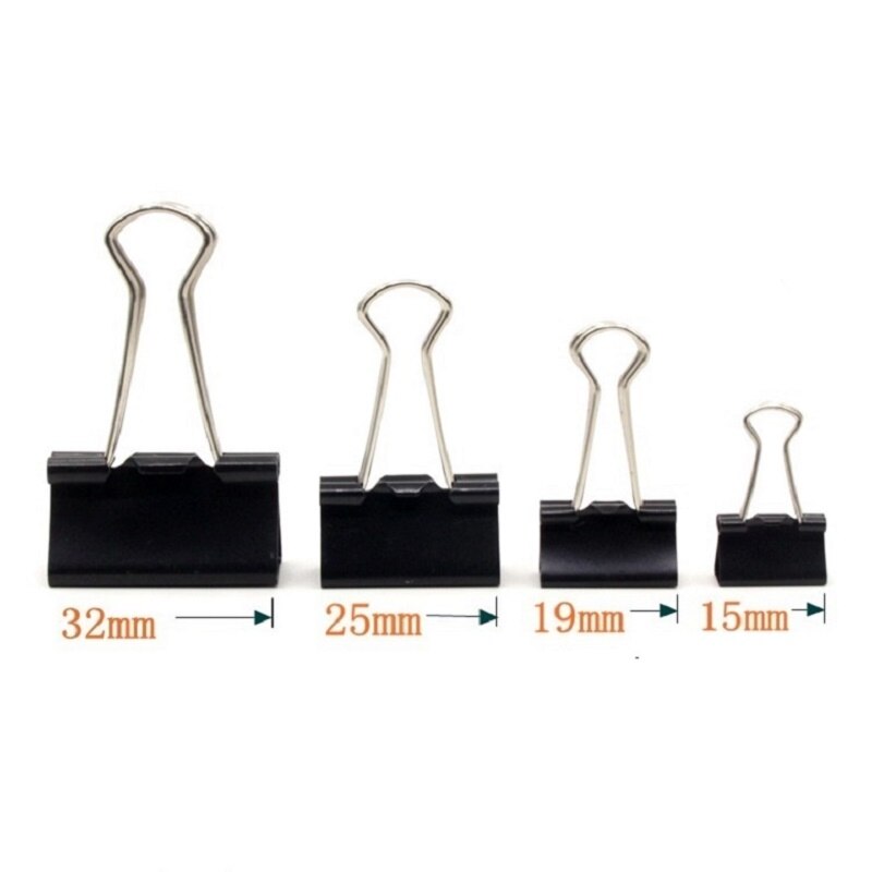 50PCS Metal Paper Clip Foldback Metal Binder Clips Black Grip Clamps Paper Document Office School Stationery Multi-Life Artifact