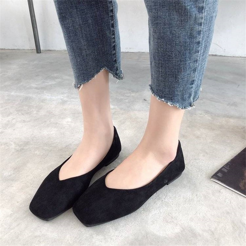 Blå loafers kvinder firkantet tå behagelige arbejdssko slik farve bløde lejligheder dame klassikere basic nøgen sko