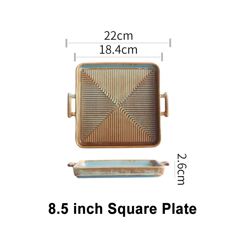 Nordic Keramische Voedsel Schotel Plaat Huishoudelijke Aardewerk Onregelmatige Schotel Salade Schotel Servies Binaural Vierkante Steak Plaat Hotel Vis: 8.5 inch square pan