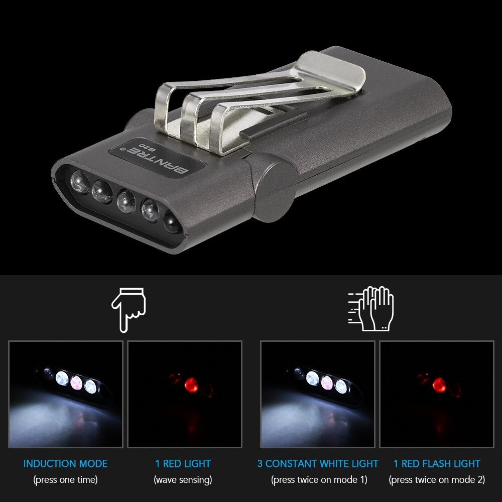 Rechargeable Headlamp Hands-free Clip Cap Light Fishing Hiking Camping Flashlight