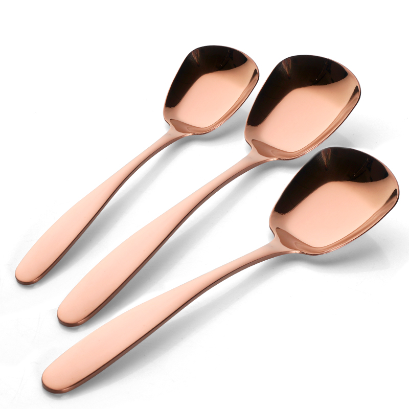 Flat Bottom Spoon Set Ice Cream Dessert Fruit Salad Spoon Simple Stainless Steel Tableware Home Kitchen Accessories: Rose gold