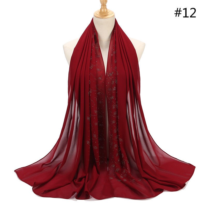 NEUE frauen strass Chiffon-feste farbe muslimischen kopf schal schals und wickelt pashmina bandana weiblich foulard hijab speichert: 5