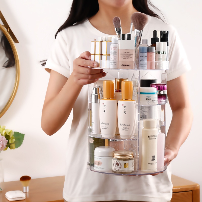 360 Degree Rotation Make Up Organizer Box Cosmetic Organizer Transparent Spin Multi-Function Detachable Acrylic