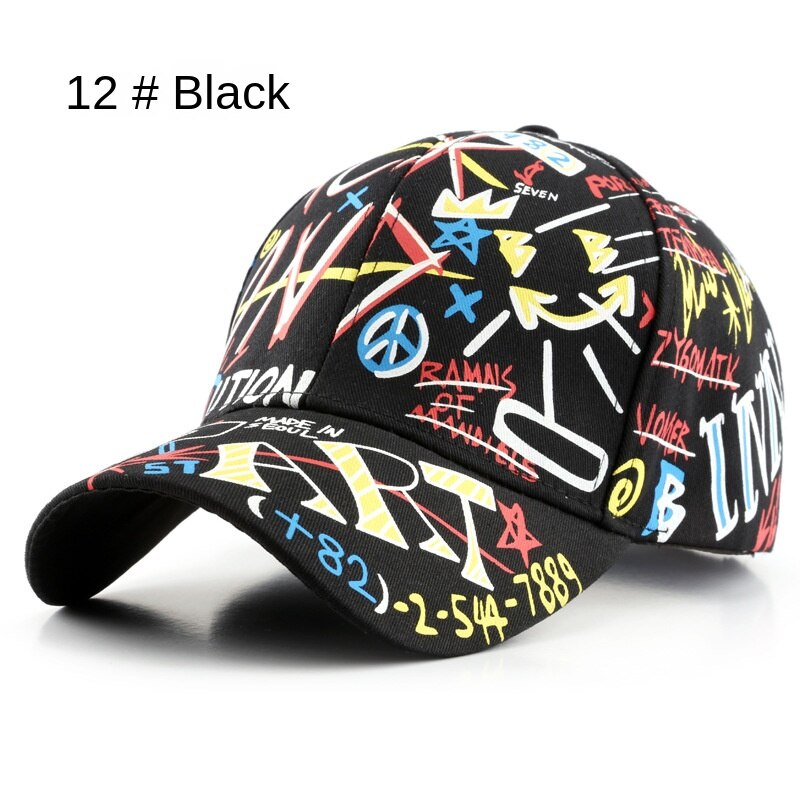 SLECKTON 100% Cotone Hip Hop del Berretto Da Baseball per Gli Uomini e Le Donne Casual Graffiti Snapback Cappello Unisex Cappelli di Moda Ha Raggiunto Il Picco Caps estate: 12-Black