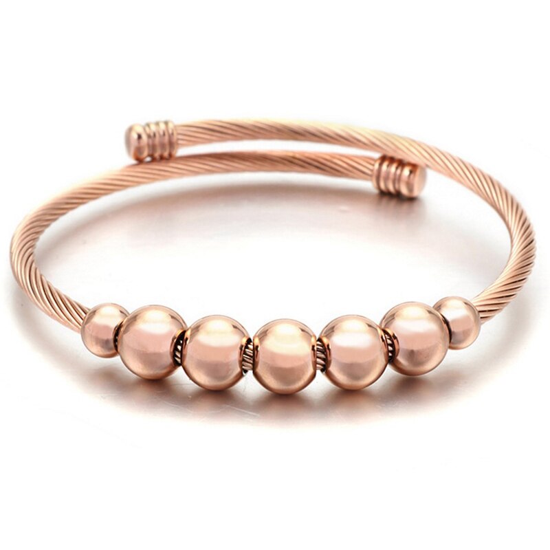 Stainless steel Cable Wire Cuff Bangle Women Beads Charm Adjustable Opening Bracelets Bangles Jewelry: rose